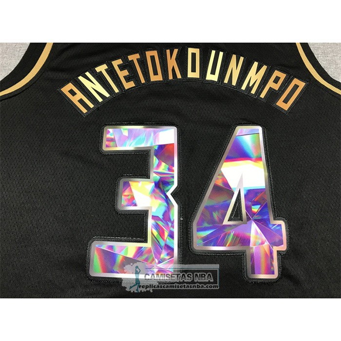 Camiseta Golden Edition Milwaukee Bucks Giannis Antetokounmpo NO 34 2021-22 Negro